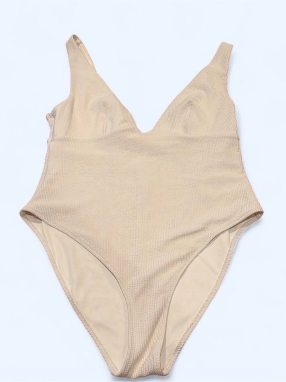 H&M White High Leg Ribbed One-Piece Swimsuit